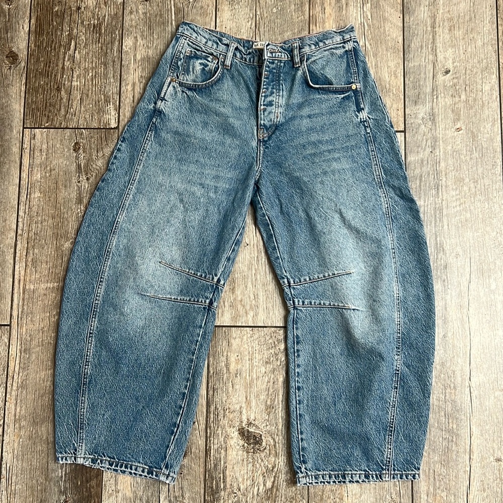 We The Free Cropped Wide-Leg Blue Jeans